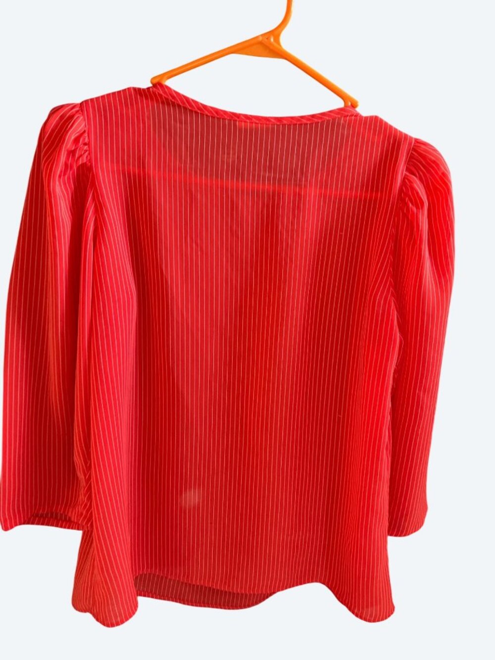 Topson Downs Red & White Striped Womens Blouse Large Polyester Puff Sleeve - Picture 2 of 15